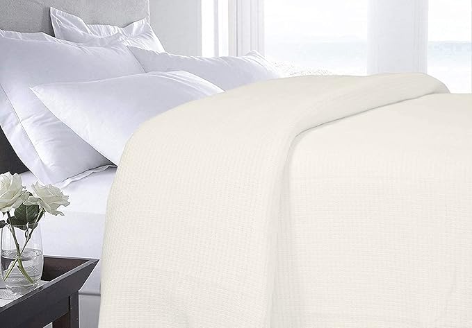 DOLLCENT 100% Cotton California King Size Blanket for Bed, Premium Combed Lightweight Blankets, Washed Breathable Bed Throw Blanket, Ivory Cal King Cotton Blankets for All Season: Ivory (102"x108")