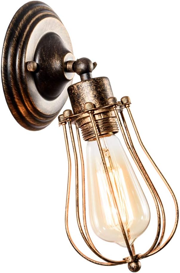 LULING Industrial Wall Sconce Vintage Lighting Adjustable Lamp Socket Wire Metal Cage Wall Light Shade Edison Style Antique Fixture Porch Mirror (No Bulb) (Bronze Color) (Bronze)