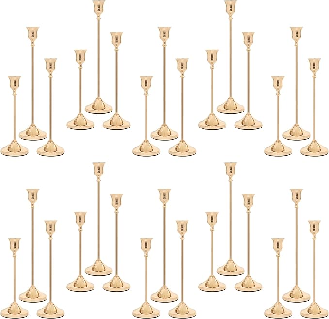 Candlestick Holders 30 PCS, Metal Taper Candle Holder, Gold Candle Holders for Pillar Candles, Vintage Dining Table Centerpiece Decorations for Wedding Party Christmas Halloween Decor