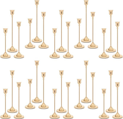 Candlestick Holders 30 PCS, Metal Taper Candle Holder, Gold Candle Holders for Pillar Candles, Vintage Dining Table Centerpiece Decorations for Wedding Party Christmas Halloween Decor