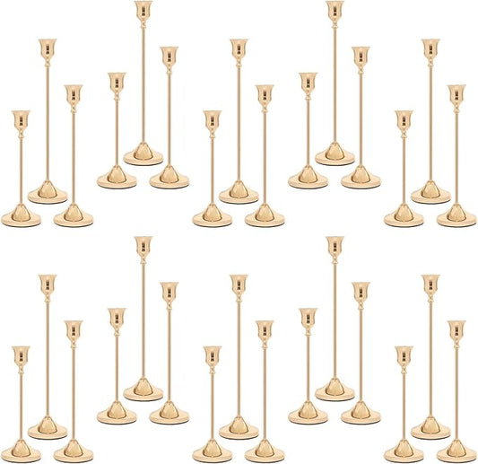 Candlestick Holders 30 PCS, Metal Taper Candle Holder, Gold Candle Holders for Pillar Candles, Vintage Dining Table Centerpiece Decorations for Wedding Party Christmas Halloween Decor