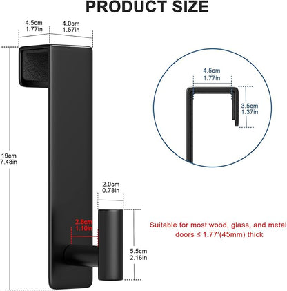 PMMASTO 2-Pack Over The Door Hooks - Rustproof Stainless Steel Door Hangers for 1-3/4 Inch Doors, Non-Marking and Tool-Free Easy Install (Black, T Shape-Fits 1-3/4" Thick Door)