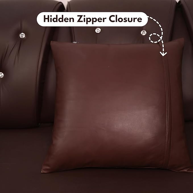 D DOLLY LAMB Lambskin Leather Pillow Cover - Sofa Cushion Case - Decorative Throw Covers for Living Room & Bedroom, 20x20 Inches - Dark Brown Plain Pack of 1