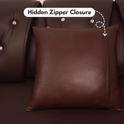 D DOLLY LAMB Lambskin Leather Pillow Cover - Sofa Cushion Case - Decorative Throw Covers for Living Room & Bedroom, 14x14 Inches - Dark Brown Plain Pack of 1