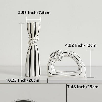 Ceramic Statues Decorative Vase Home Decor Modern Rustic Black and White Striped Knot Statues Set for Living Room, Bedroom, Office, Table Centerpiece, Shelf, Mantel, Set of 2