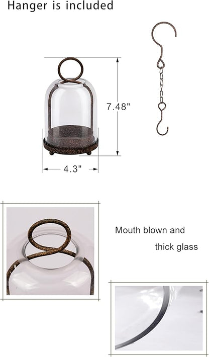 7.5" High Versatile Modern Metal Hurricane Lantern with Handmade Sturdy Glass Dome in Rustic Brown for 2" Pillar Candle & Plants, Industrial, Farmhouse, Shabby Chic (Brown, 4" x7.5 for 2" Pillar)