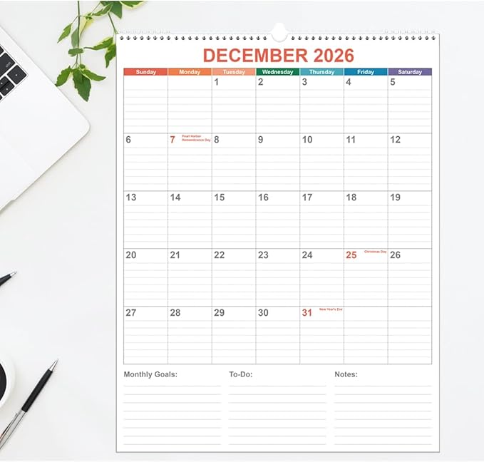 Large Calendar 2026 with Spiral Bound - 18 Month Big Calendar from January 2026 to June 2027, Vertical Large Monthly Calendario 2026-2027 for Wall, 22" x 17", Colorful