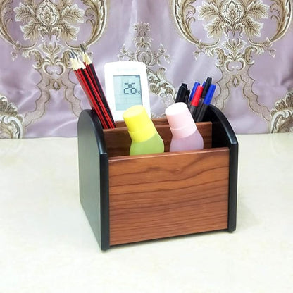 N Revolving remote control holder caddy organizer Wood pencil holder for desk organizer Office and home storage organization HeBen7002