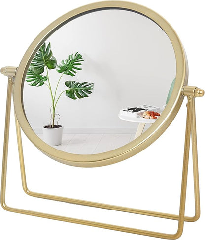 LONGSHENG - SINCE 2001 - Makeup Mirror Single Sided Vanity Mirror Vintage Metal Cosmetic Mirror Round Beauty Mirror Make Up Mirror 6.49inch for Dresser Vanity Table Desk - Gold