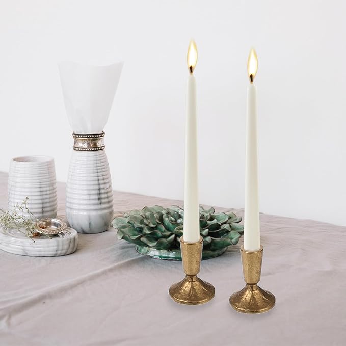 Set of 2 Handcrafted Antique Brass Iron Taper Candle Holders - Elegant Candlesticks for Weddings, Dining, and Parties, Timeless Décor Accent