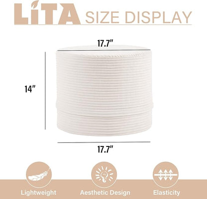 LITA Round Stuffed Pouf Ottoman, Velvet Poufs with High-Density Foam Filling and Washable Cover, Furry and Fluffy Bean Bag Foot Stools Ottoman for Living Room, Bedroom, Office, Beige