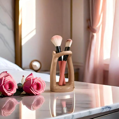 Handmade Ceramic Holder Stand for Toothbrushes, Makeup Brushes, and Pens - Minimalist Design for Bathroom Vanity and Countertops Decor (Milky Brown)