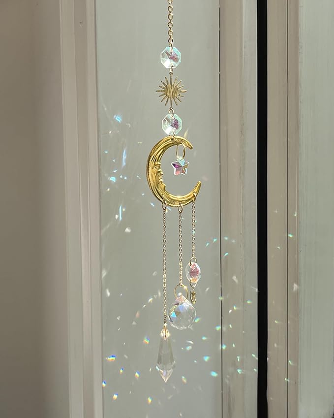 Suncatchers for Windows Hanging Moon Sun Light Catcher Indoor Decor Crystal Prism Sunlight Rainbow Maker