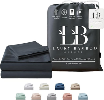 Split King Size Sheet Set | 2 Fitted Sheets for Sleep Number & Adjustable Beds | Organically Grown | Ultra Soft & Cooling |100% Viscose | 17" Deep Pocket [Charcoal Grey]