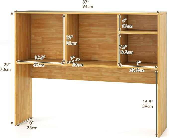 Desktop Bookshelf, 2-Tier Display Organizer Shelf Rack, Dorm Desk Hutch, Desk Shelf for Top of Desk, Multipurpose Wood Counter Top Bookcase for Office Home