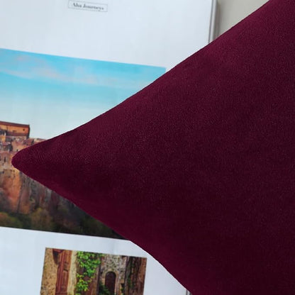 mixeoo Comfy Burgundy Red Throw Pillow Covers Decorative Lumbar Solid Rectangle Thick Velvet Super Soft Cushion Cases Home Decor for Sofa Couch Living Room Chair, Set of 2, 12 x 20 Inch