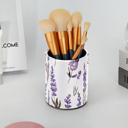 Cute Lavender Purple Pattern Pen Pencil Holder for Desk, Pen Pencil Cup Table Stationery Organizer Makeup Brush Holder for School Home Office Supplies