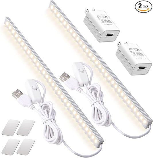 2Pack LED Under Cabinet Light LED Light Bar with USB Powered Under Cabinet Lights for Closet Light Bar Under Counter Lighting Work Tables Student Dormitory (Include AC Plug)