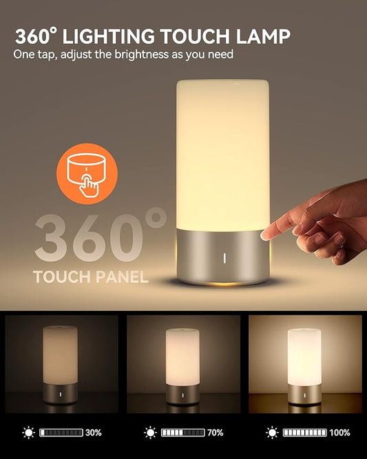 Table Lamp, [Advanced] Bedside Touch Control Lamp for Bedroom 3 Level Dimmable Warm White Lights with 256 RGB Color Mode Modern Deisgn Smart Nightstand Desktop LED Lamps Portable for Read