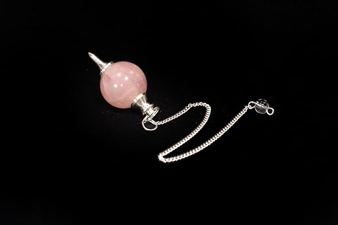 L PEDRA & CRYSTAL Crystal Ball Pendulum – Polished Gemstone Sphere with Chain for Dowsing, Divination, or Decor | Ball-Shaped Crystal Pendant for Energy Work & Display (Rose Quartz Ball Pendulums)