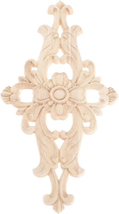 MUXSAM Wood Carved Appliques Furniture Decorative Onlays, 4Pcs Unpainted DIY Center Carving Decal for Door Wall Ceiling Cabinet Dresser Mirror Bed Mantel Bench Decoration, 27x14cm/10.63"x5.51"