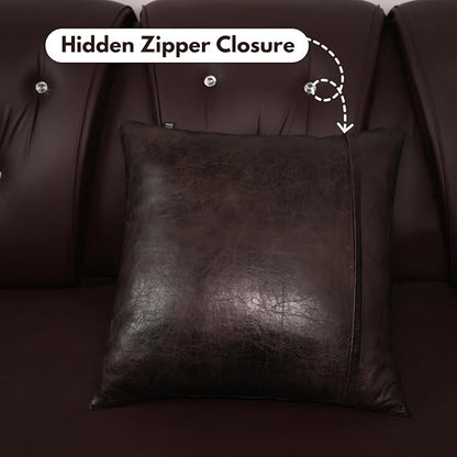 D DOLLY LAMB Lambskin Leather Pillow Cover - Sofa Cushion Case - Decorative Throw Covers for Living Room & Bedroom, 20x20 Inches - Dark Brown Crunch Plain Pack of 2