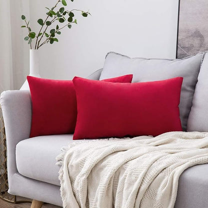 MIULEE Pack of 2 Christmas Velvet Pillow Covers Decorative Lumbar Rectangle Pillowcase Soft Solid Cushion Case Home Decor for Couch Sofa Bedroom Car 12x20 Inch Red