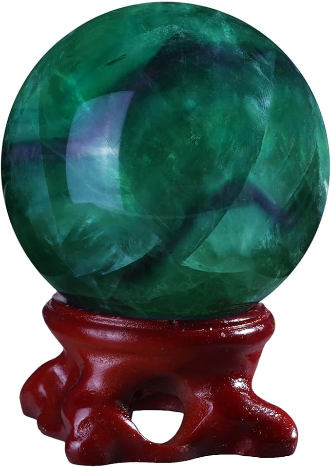 Sportmusies Natural Fluorite Stone Ball with Resin Base, Polished Fluorite Sphere Figurine Desk Home Reiki Healing Decoration, 2-2.36 inches