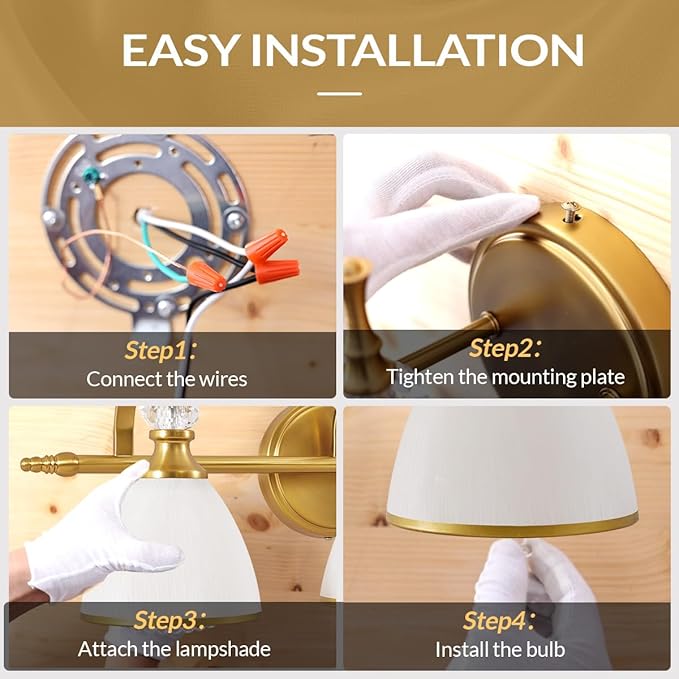 ANDY STAR Brushed Gold Vanity Light, 4-Light Bathroom Light Fixtures, Vintage Wall Lamp with Bell Shaped Frosted Lampshade, 27.8 Inch Bathroom Lighting Fixtures Over Mirror, (Bulbs Not Included)