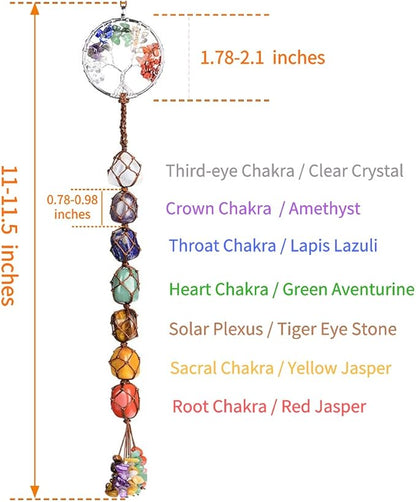 Handmade Crystal Window Car Hanging Ornaments 7 Chakra Home Decoration Feng Shui Ornament Car Decoration Christmas Decorations Ornaments (Chakra-Round)