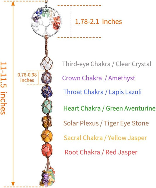 Handmade Crystal Window Car Hanging Ornaments 7 Chakra Home Decoration Feng Shui Ornament Car Decoration Christmas Decorations Ornaments (Chakra-Round)