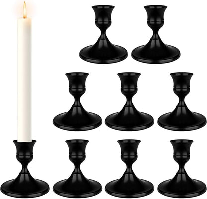Black Candle Holder Taper Candle Holders, Set of 9 Candlestick Holders Decor for Home Decor, Metal Taper Candleholder for Fall Thanksgiving Halloween Christmas Table Fireplace Decor (9, Black)