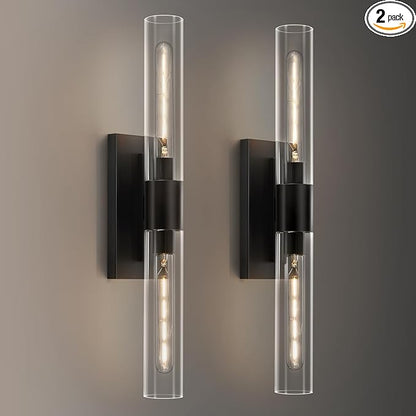 24.8" L Wall Sconces Set of 2, Black Wall Lights Fixtures Morden Cylinder Wall Light for Bathroom Vanity Light Indoor Wall Mounted Lamps for Living Room,Bedroom,Hallway