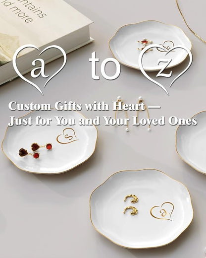 Gifts for Women – Initials Ceramic Jewelry Dish for Earrings, Necklaces, Bracelets, Rings, Watch, and Keys – Mother’s Day, Christmas, and Birthday Gifts for Women (j)