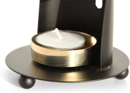 Incense Burner, Black and Gold Incense Holder - Tea Light Candle or Charcoal Resin Heated. for Home Decor, Beautiful Adjustable Design, Spiritual Gifts, Offering Calming Atmosphere