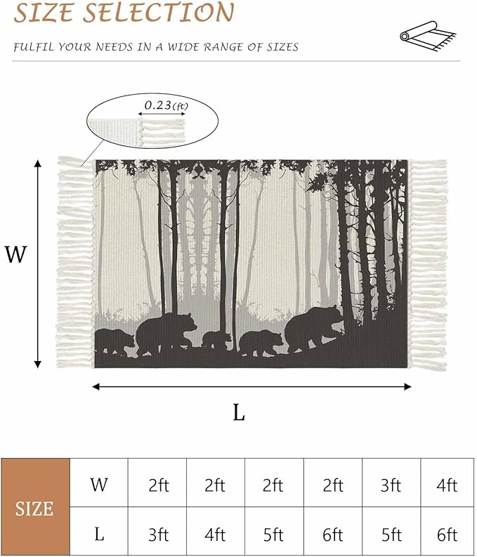 Rustic Bear Hallway Runner Rug 2X6 Ft Kitchen Carpet, Washable Woven Forest Animal Rustic Cabin Throw Carpet with Tassel, Non-Shedding Farmhouse Vintage Nature Scenery Art Bedroom Laundry Rugs