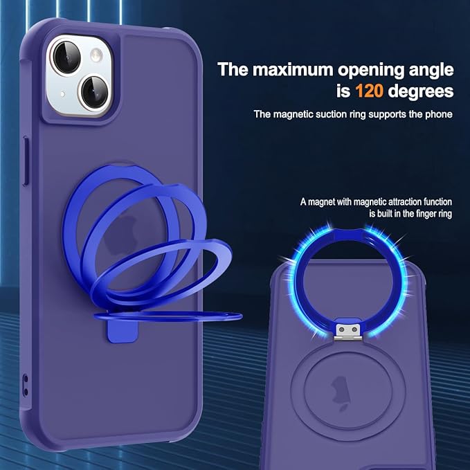 Compatible with iPhone 15 Plus Case with Invisible Magnetic O-Ring Stand Military-Grade Translucent Case for iPhone 15 Plus 6.7" [Compatible with Mag-Safe][Great Grip Feeling], Navy