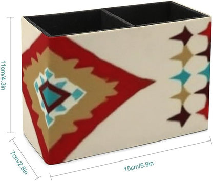 Leather Desk Pen Container Large Table Pencil Holder Makeup Brush Storage Ethnic Indiana Southwest Western Tribal Aztec Green