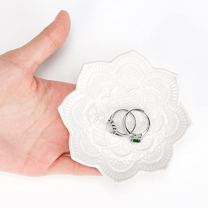 Mandala Jewelry Dish Ceramic Ring Holder Dish Jewelry Tray Cute Vanity Organizer Aesthetic Nightstand Bathroom Boho Room Decor Trinket Dish Valentine's Friendship Christmas Birthday Gifts for Women