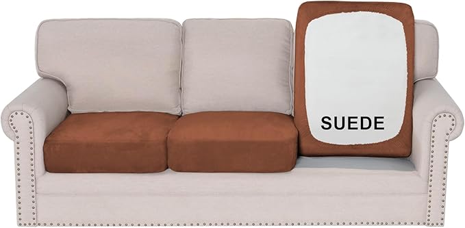 H.VERSAILTEX Individual Sectional Cover Stretch Sofa Covers Soft Suede Cushion Covers for Couches and Sofas 3 Seater Couch Cover Washable(3 Piece Sofa Cover,Vintage Clay)