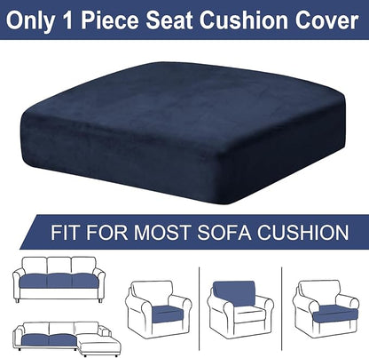 Couch Cushion Cover Velvet 1 Piece Seat Cushion Cover Stretch Armchair Cover Separate Sectional Sofa Slipcovers Furniture Protector (1-Seater or Sofa Backrest, Navy)