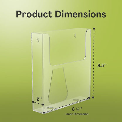 Acrylic Brochure Holder for Wall Mounting, Clear Display for 8.5" x 11" Flyers, Literature Holder for Magazines, Pamphlets, Menus, Includes Screws & Plastic Anchors – Pack of 2