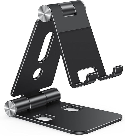 OMOTON Foldable Cell Phone Stand, C4 Portable Aluminum Phone Holder, Adjustable Phone Dock Cradle Compatible with iPhone 13/12/11 Pro Max, Samsung Galaxy, Small Tablets and Other Phones, Black