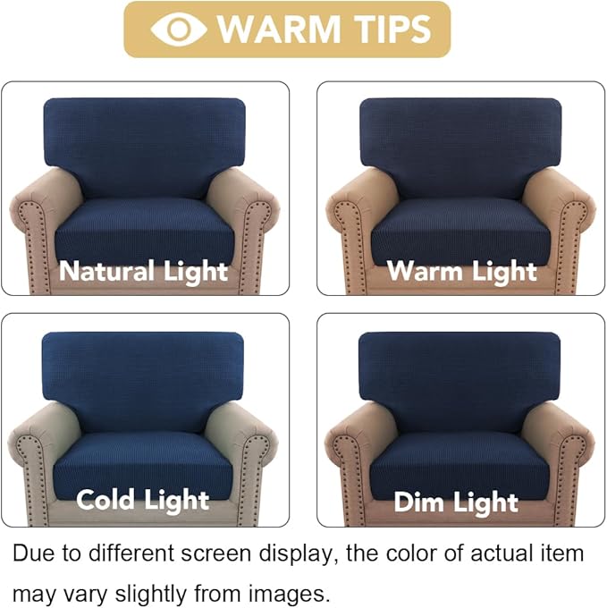 H.VERSAILTEX Multi-Pieces Chair Covers Stretch Couch Covers Form Fitted Seat and Back Cushions Covers (1 Seat Cover Plus 1 Back Cusion Cover, Bonus 2 Armrest Covers), Navy