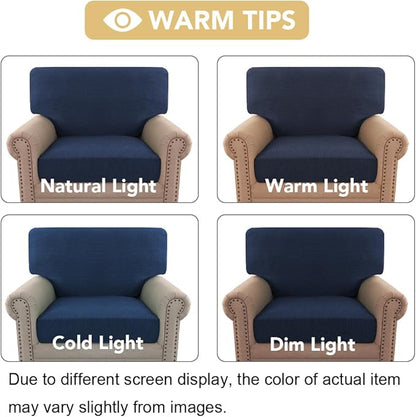 H.VERSAILTEX Multi-Pieces Chair Covers Stretch Couch Covers Form Fitted Seat and Back Cushions Covers (1 Seat Cover Plus 1 Back Cusion Cover, Bonus 2 Armrest Covers), Navy