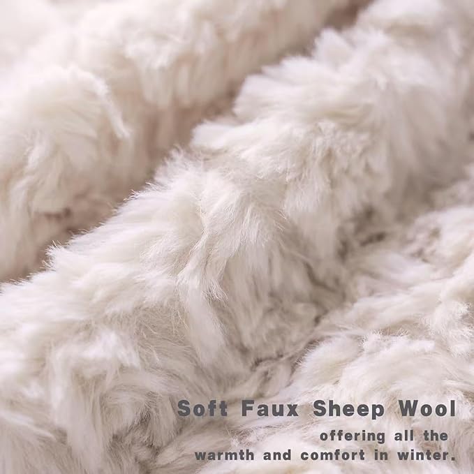 Neelvin Set of 2 Faux Fur Throw Pillow Covers 12x20 Inch Beige Cozy Soft Solid Decorative Pillowcases Thick Plush Sheepskin Cushion Case for Chair and Couch Sofa Bedroom