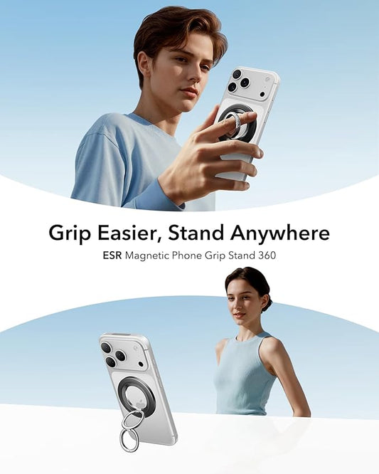 ESR for MagSafe Phone Grip, Dual-Side Magnetic Phone Grip,360° Adjustable Thin Magnetic Ring Holder Stand,for iPhone 17 16 15 14 13 12, Samsung,All Phones, MagSafe Accessories (2 Metal Rings Included)