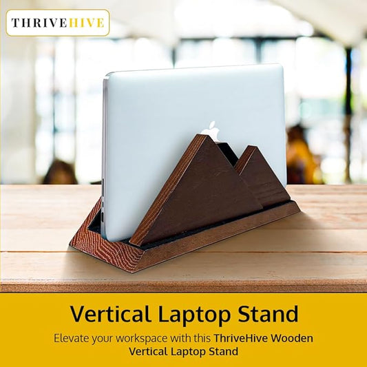 Dual Laptop Holder Vertical Stand 2 Slots Wooden - Dark Brown (Walnut Color) - Vertical Holder for Desk, MacBook Pro & Air, Desktop Organizer Made of Natural Wood, Adjustable Stand for Notebooks