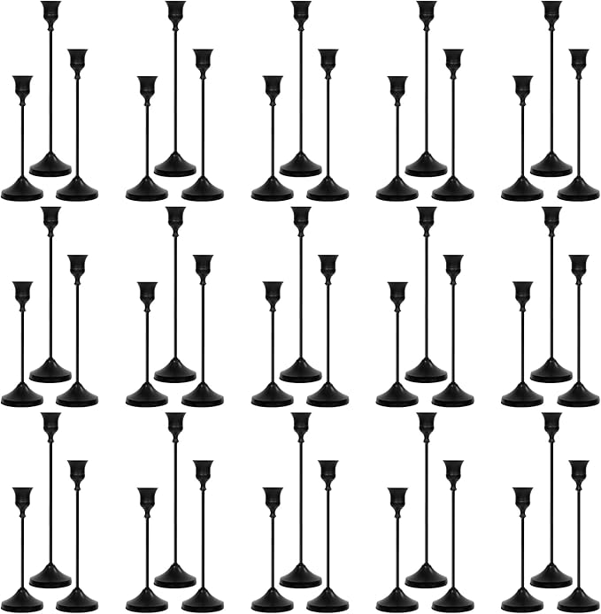 Candlestick Holders 45 PCS, Metal Taper Candle Holder, Matte Black Candle Holders for Pillar Candles, Vintage Dining Table Centerpiece Decorations for Wedding Party Christmas Halloween Decor