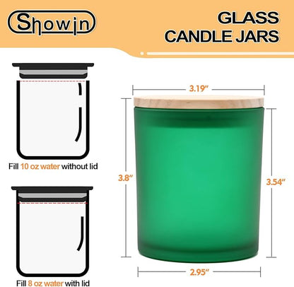 10 OZ Thick Candle Jars for Making Candles 15 Pcs, Empty Jars with Wood Lids for Candle Making, Sample Container, Frosted Green
